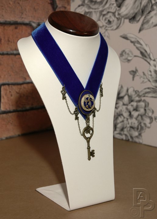 Royal Blue Velvet & Brass Steampunk Necklace